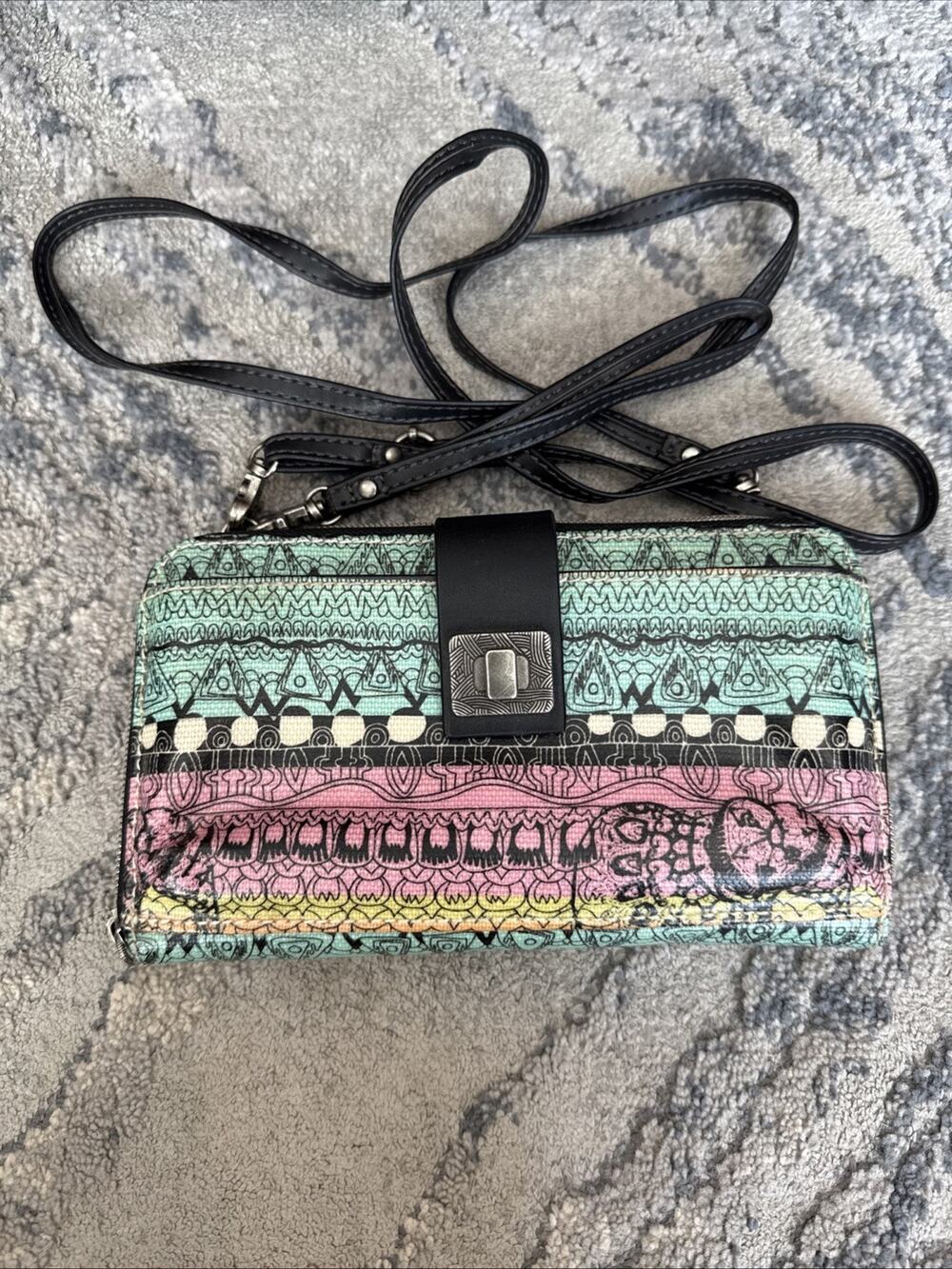 Sakroots Colorful Vinyl Wallet Crossbody Clutch Wristlet Coated Canvas